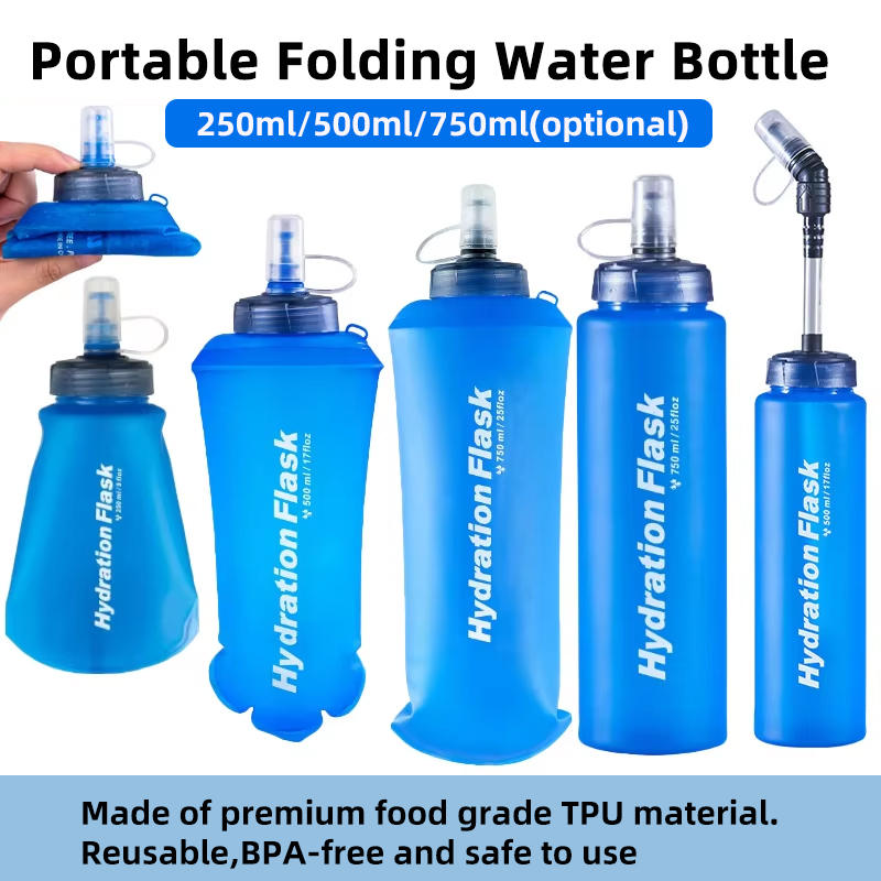 Water Bag Collapsible - 250ml 500ml 750ml Portable Folding Water